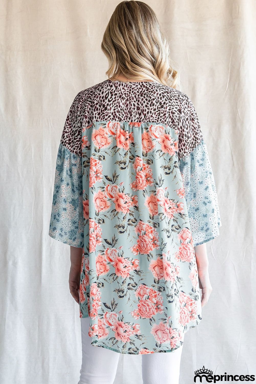 Animal Print Floral Three-Quarter Sleeve Cardigan