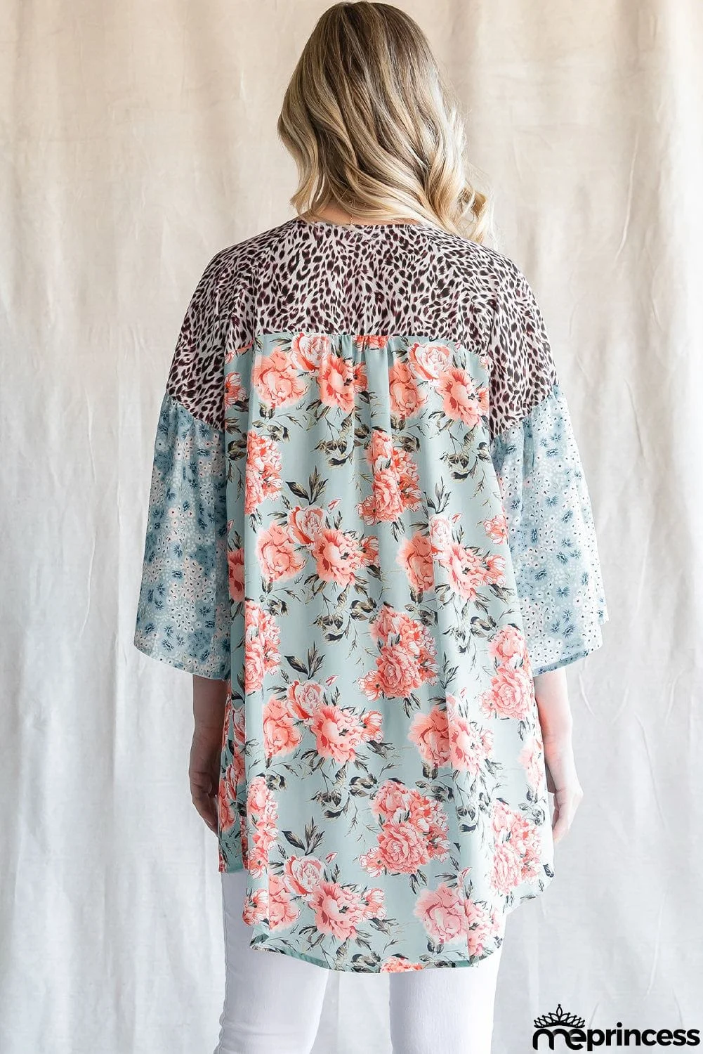 Animal Print Floral Three-Quarter Sleeve Cardigan