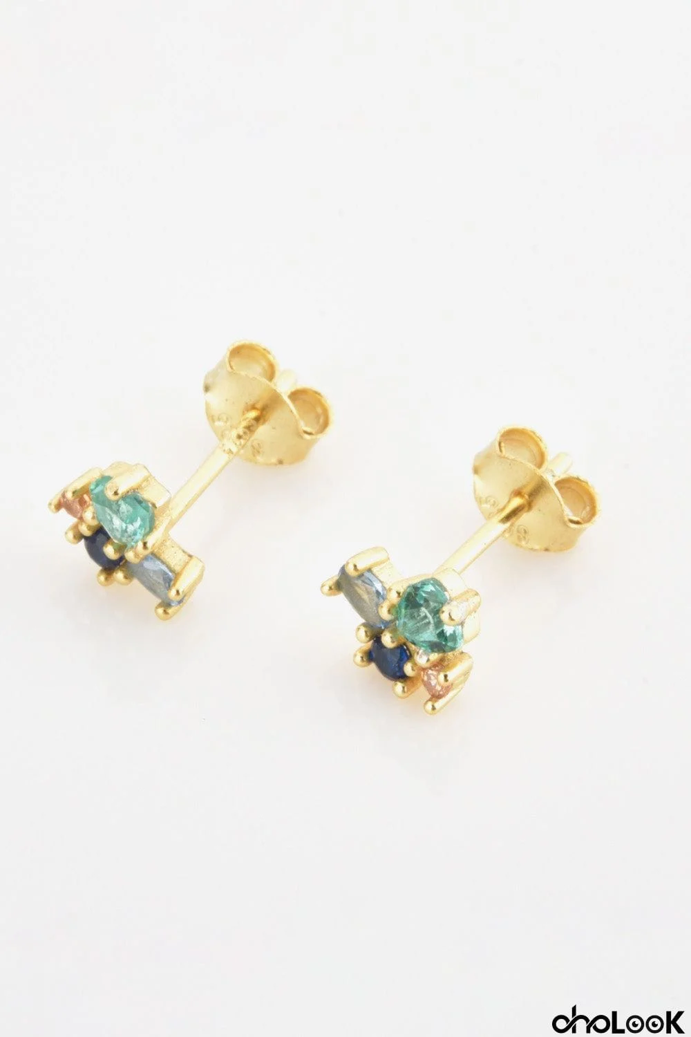 Multicolored Zircon 925 Sterling Silver Stud Earrings
