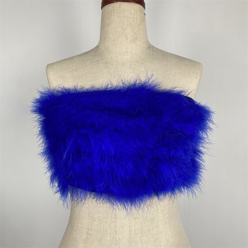 Ootddress Fur Feather Strapless Tube Tops For Women Party Fashion Bustier Cute Top Y2k Club 2025 New Sexy Mini Fluffy Corset Top