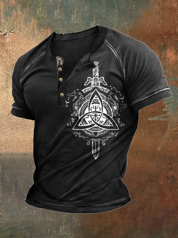 Men's Retro Viking Printed Short Sleeve T-Shirt