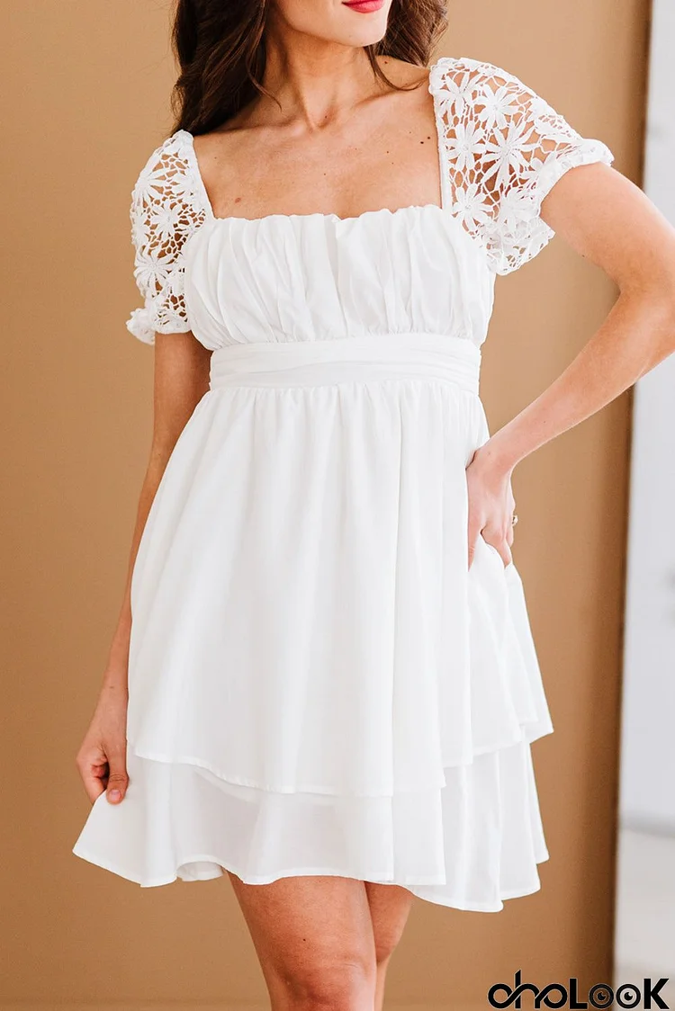 White Lace Bow Back Dress
