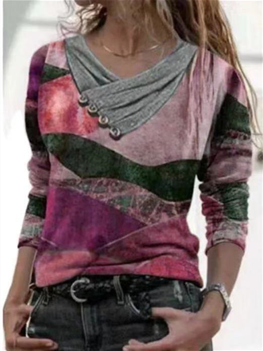 Women's Graphic Printed Long Sleeve V-neck Tops
