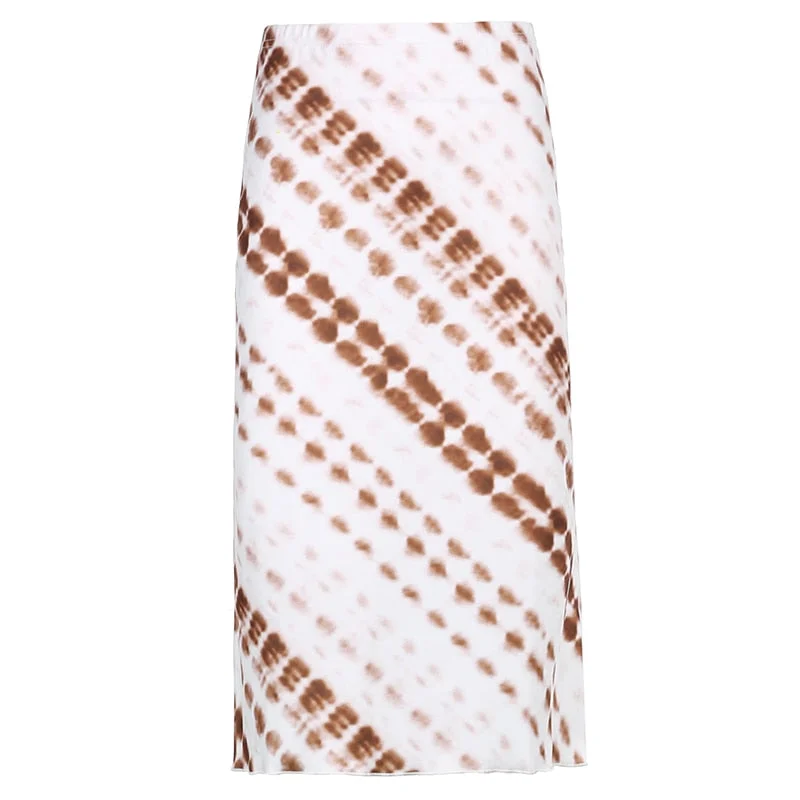 Rapcopter Tie Dye y2k Skirts Frill Long Mid-Calf Straight Skirts Women High Waist Cute Retro Party Outfits Holiday Bottom New