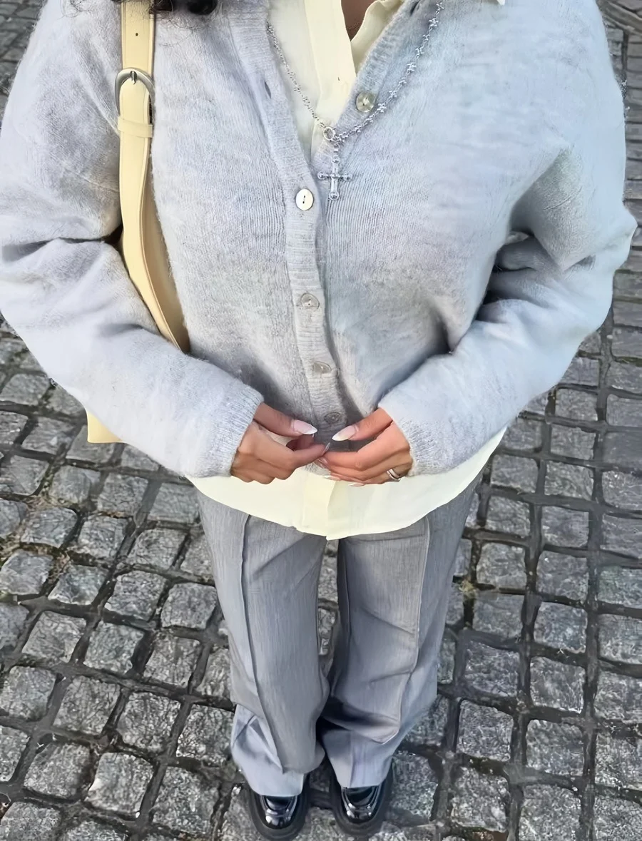 Athvotar Athvotar New Soft Stuff Lazy Velvet Buckle Jacket | Knitted Round Collar Daily