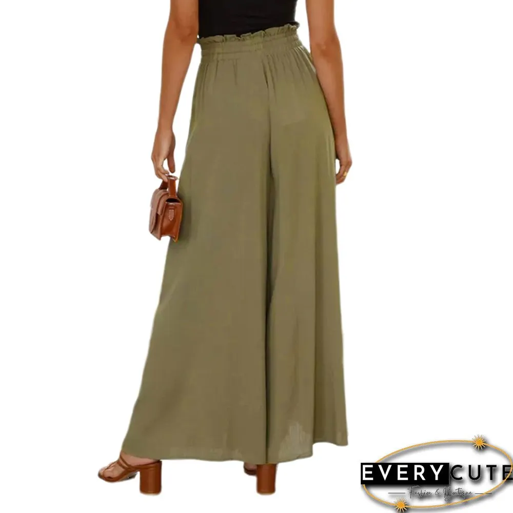 Army Green Elastic Waist High Waist Wide Leg Pants