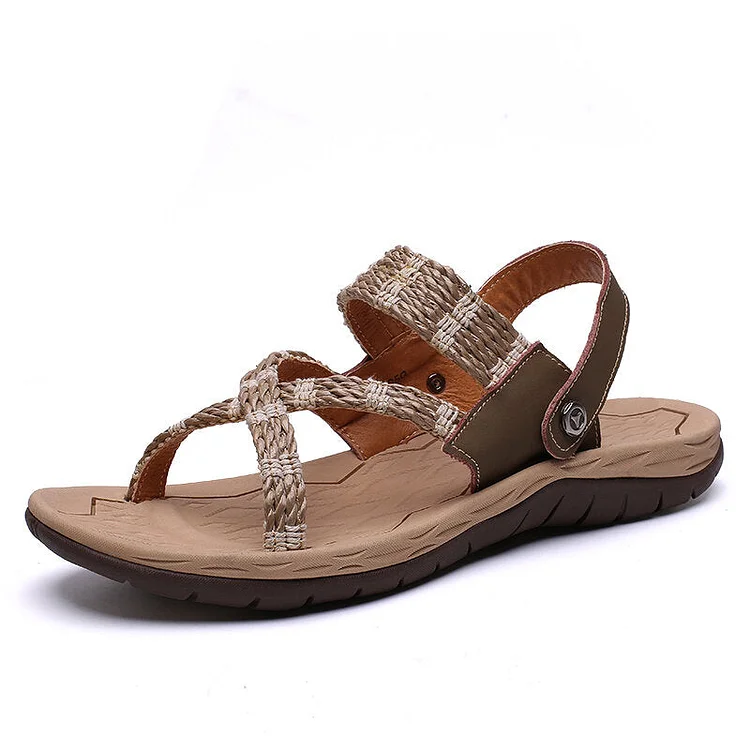 Men Comfy Leather Slip Rseistant Wearable Outdoor Casual Sandals