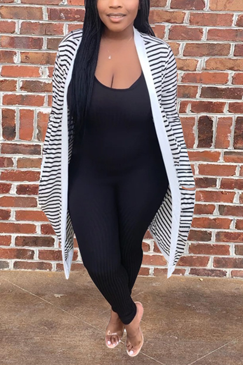 Casual Striped Split Joint Cardigan Outerwear