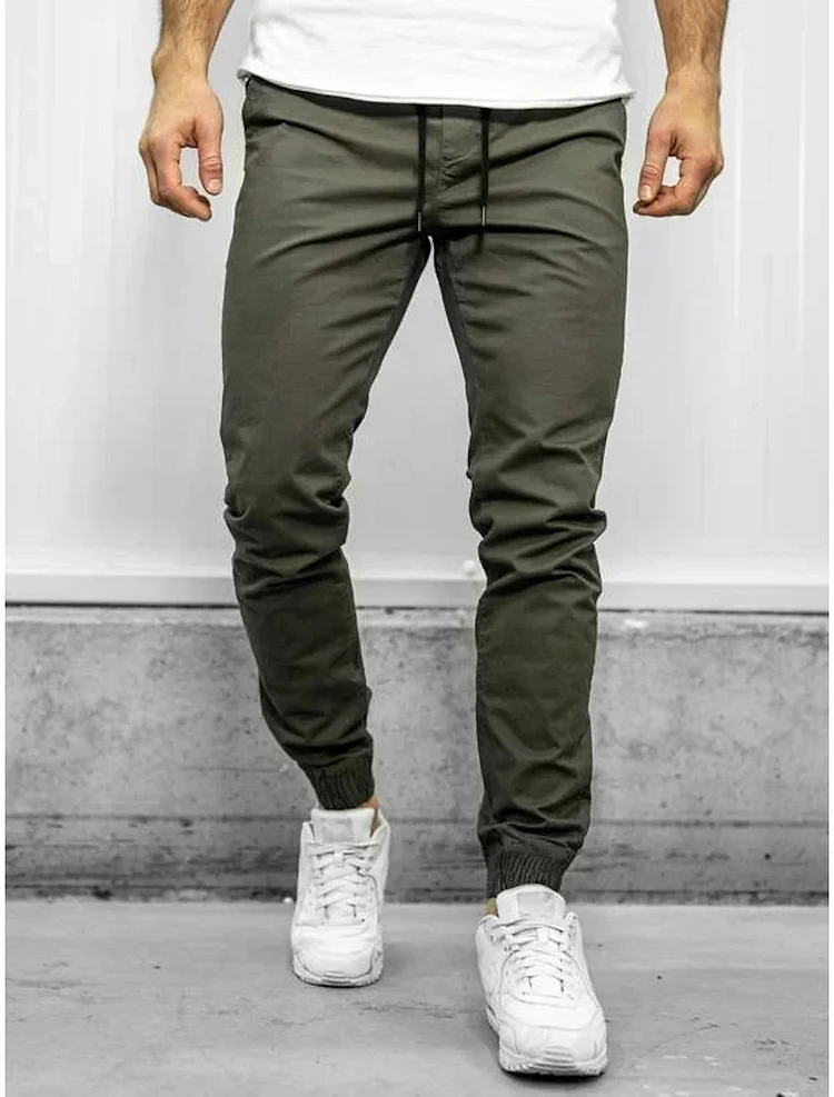 Men's Joggers Pants Sweatpants Simple Solid Color Mid Waist