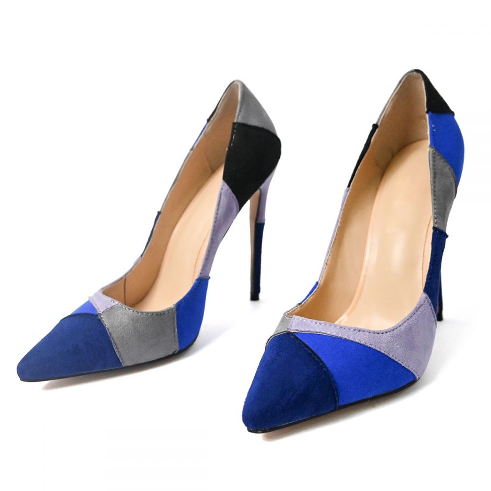Color Block Vegan Suede Pointed Toe Stiletto Heel Pumps Shoes Nicepairs