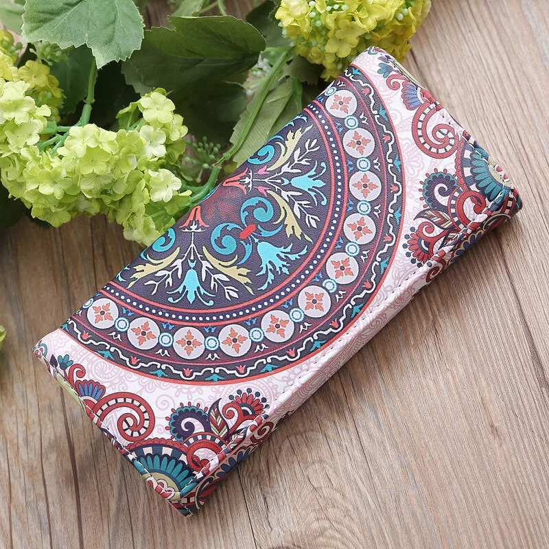 Fashion Multifunctional Women Wallet Color Printing Long Mobile Phone Bag Multi-layer Women Big Flower Color Matching Coin Purse