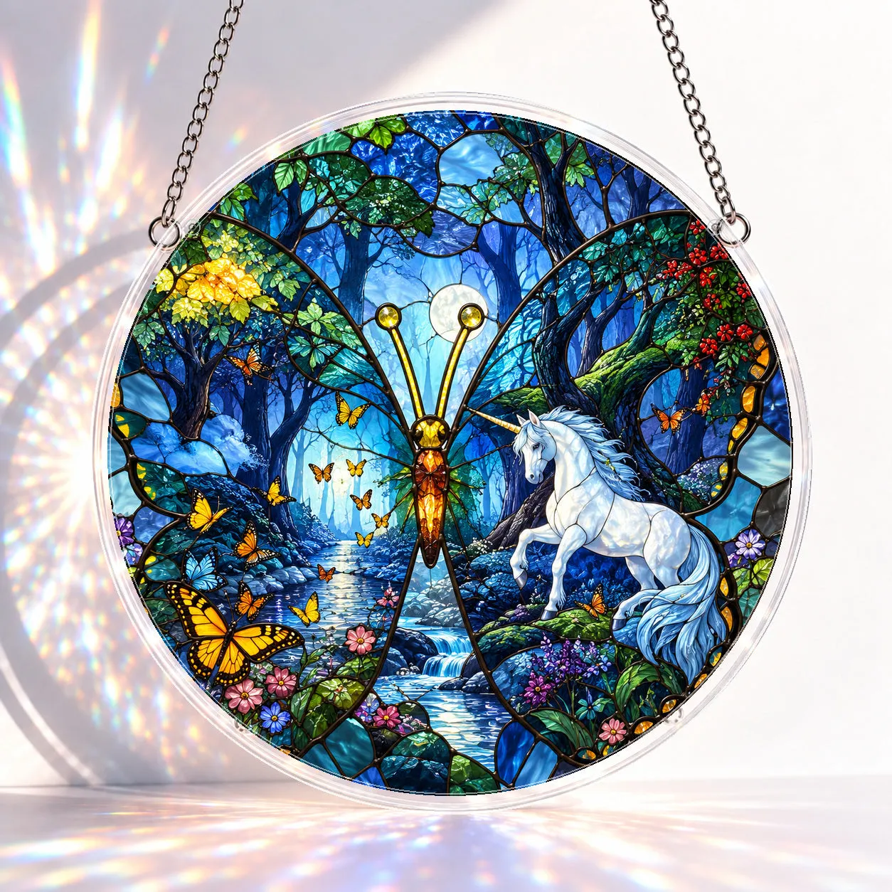 Moonlit Unicorn Forest Stained Glass Suncatcher Puzzle