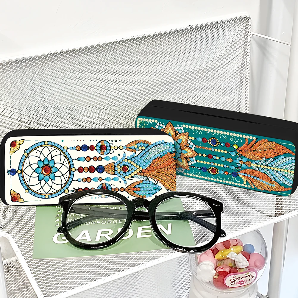 2Pcs 5D DIY Dream Catcher Diamond Painting Glasses Case Kit Diamond Art Case