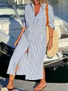 Casual Vacation Stripe Button Dress