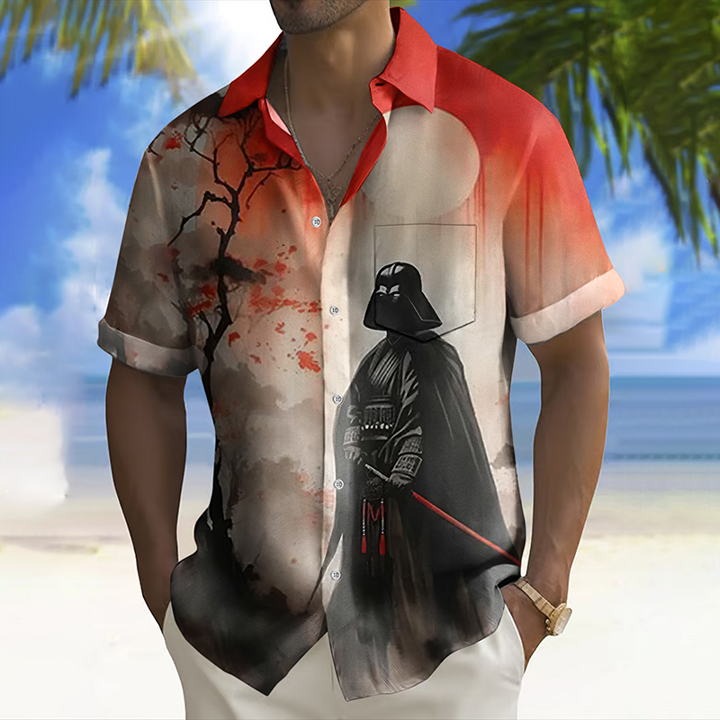 Men's  Holiday Vintage Ukiyo-e Samurai Art Linen Blend Cozy Shirt