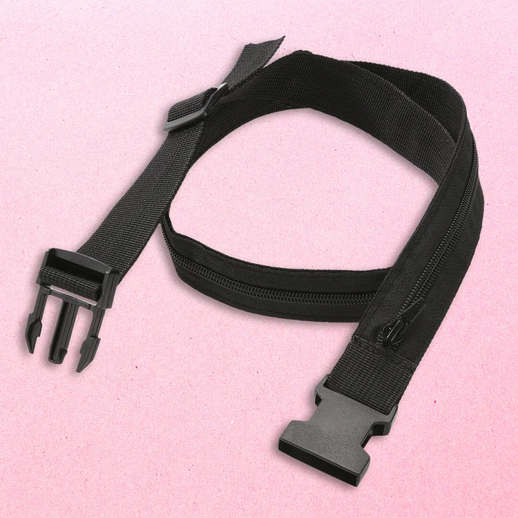 Nylon Belt Bag Black Zip Pocket Belt Pouch Hidden Fanny Pack for Travel Shopping