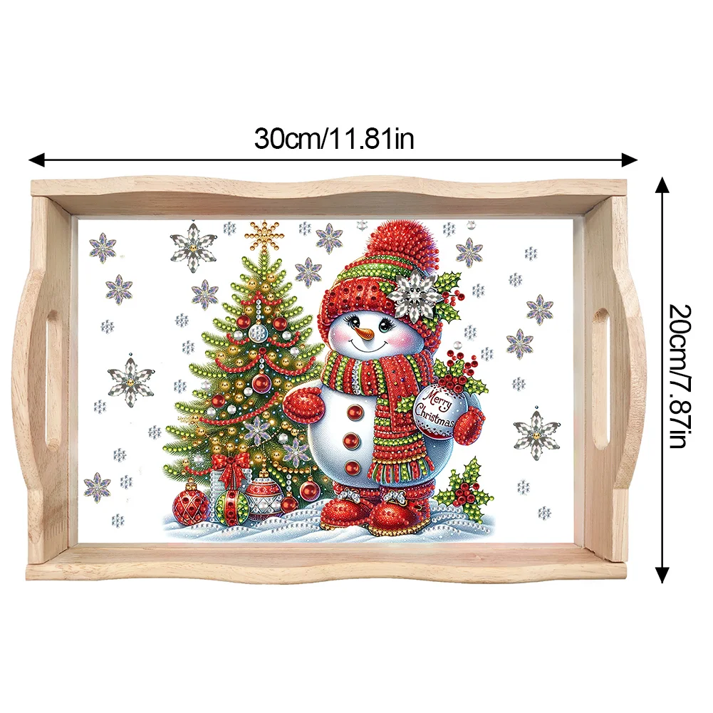 DIY Christmas Snowman Diamond Painting Wooden Serving Tray Diamond Art Dining Plate(30*20cm)