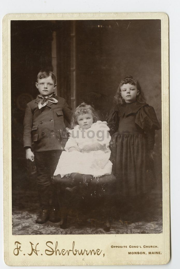 19th Century Children - 1800s Cabinet Card Photo Poster painting - FH Sherburne of Monson, Maine