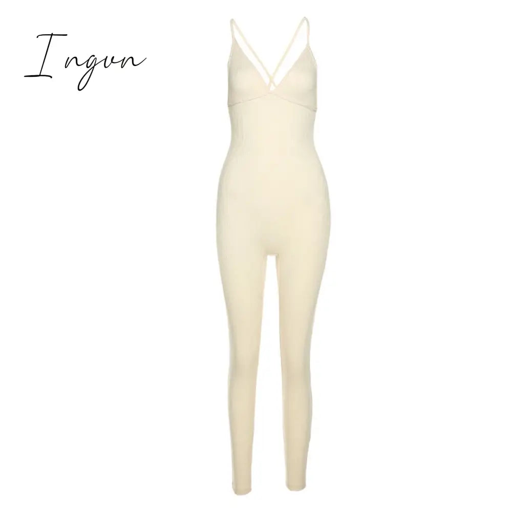 Ingvn - V - Neck Skinny Sexy Jumpsuit Women Summer Hollow Out Partywear Halter Sleeveless