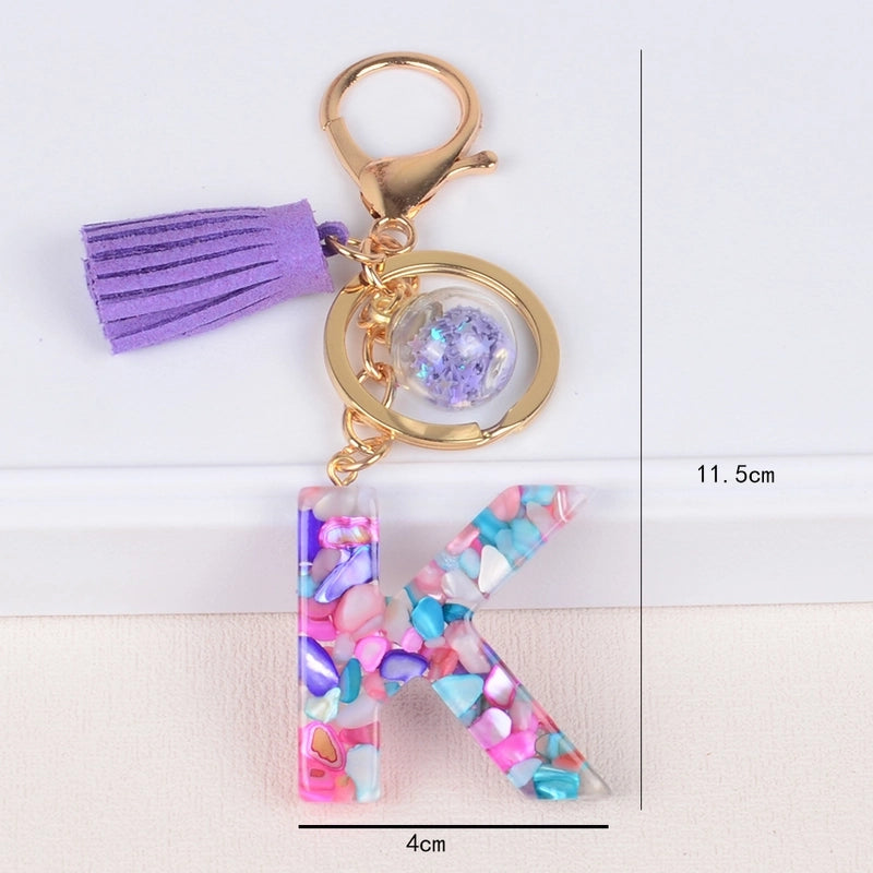 Fashion Style 26 English Letters Keychain Crystal Epoxy Color Stone Letter Tassel Pendant Bag