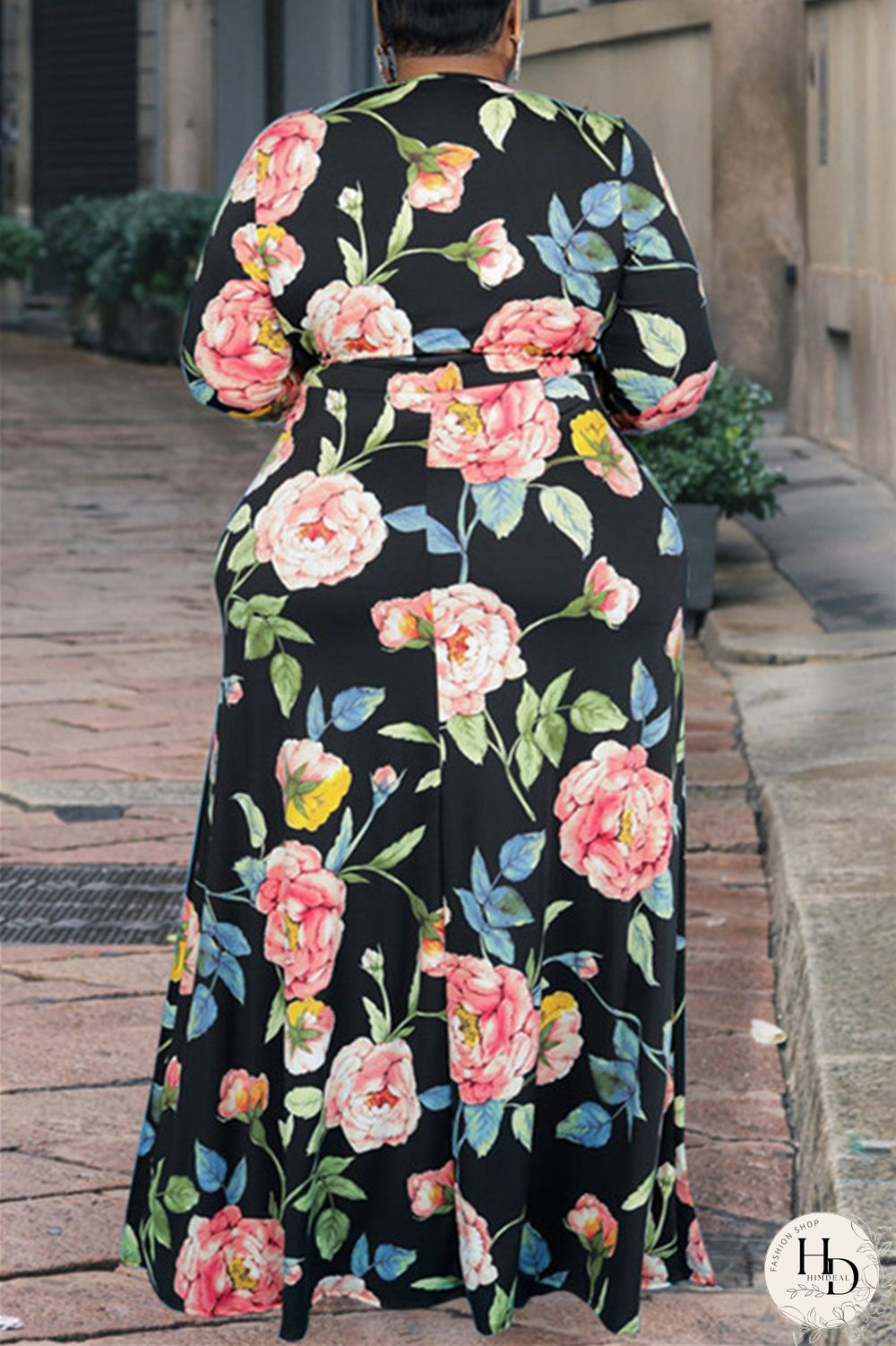 Multicolor Fashion Casual Print Bandage Patchwork V Neck Long Dress