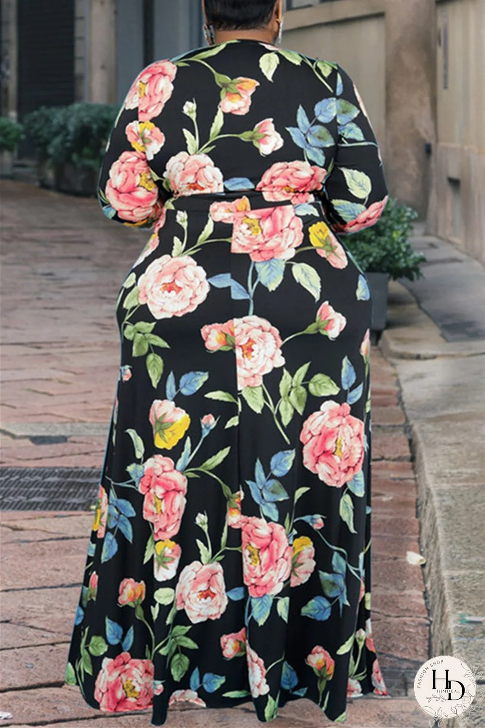 Multicolor Fashion Casual Print Bandage Patchwork V Neck Long Dress