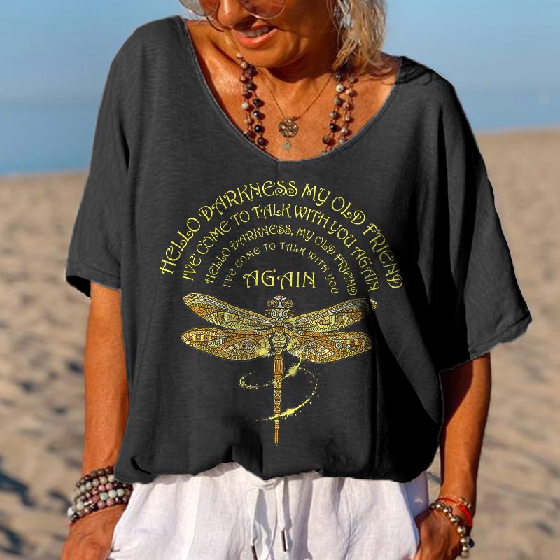 Hello Darkness My Old Friend Printed Hippie T-shirt