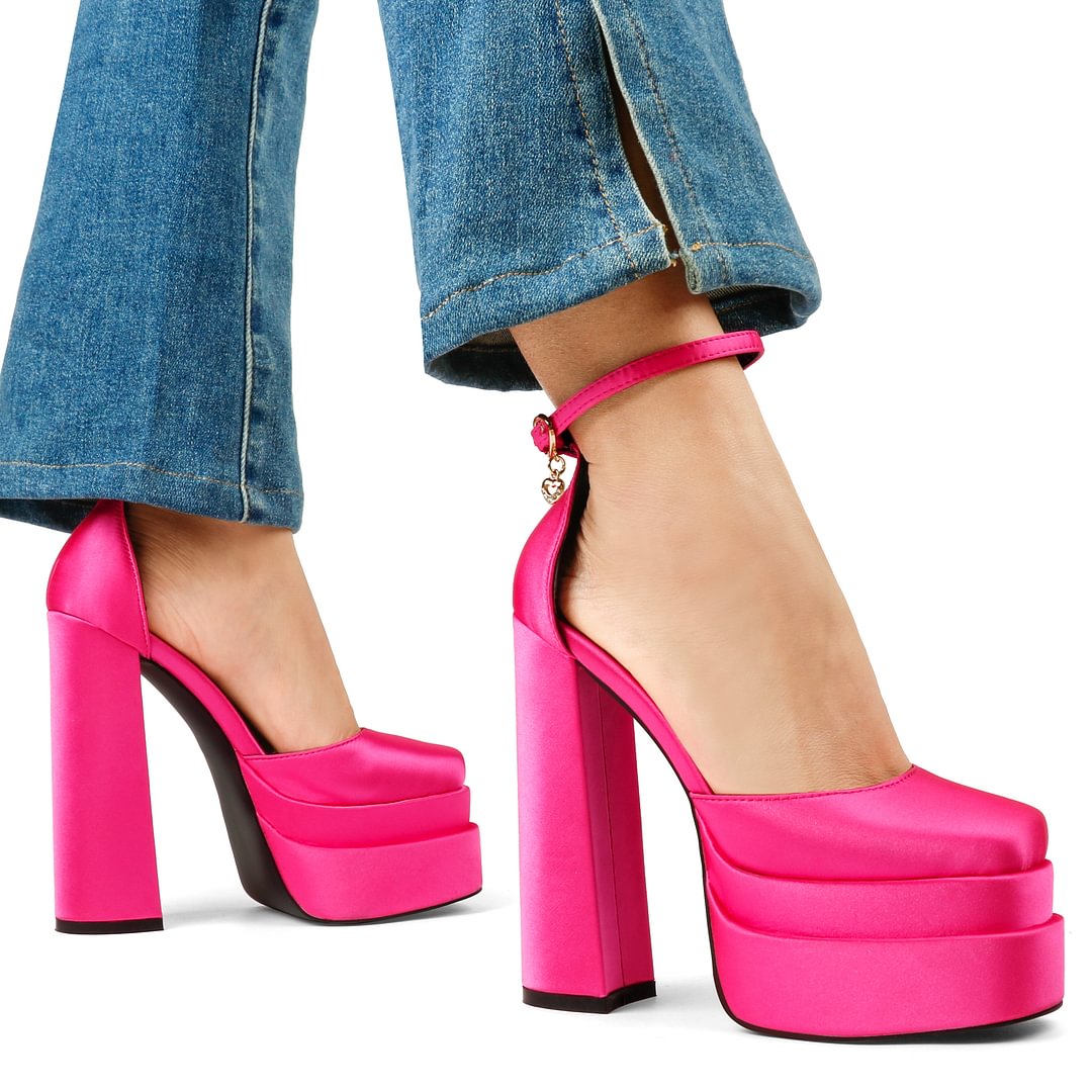 150mm Women's Sexy High Heels Platforms Pumps Square Toe Chunky Block Heels Rhinestone Party Shoes-MERUMOTE