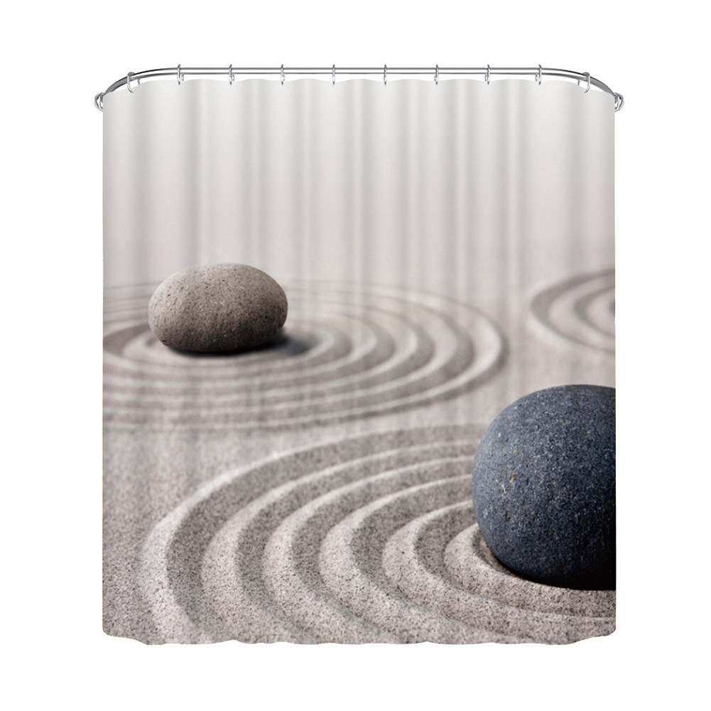 

Beach Stone Print Bathing Curtain Waterproof Shower Bathtub Cover w/12 Hook, 501 Original
