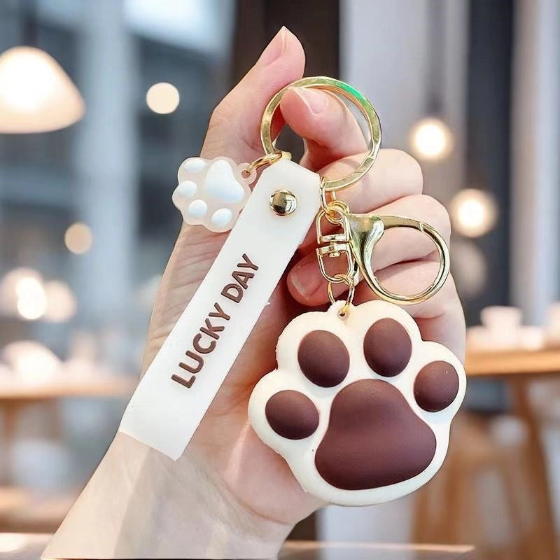 Cute Paw Print Silica Gel Unisex Bag Pendant Keychain