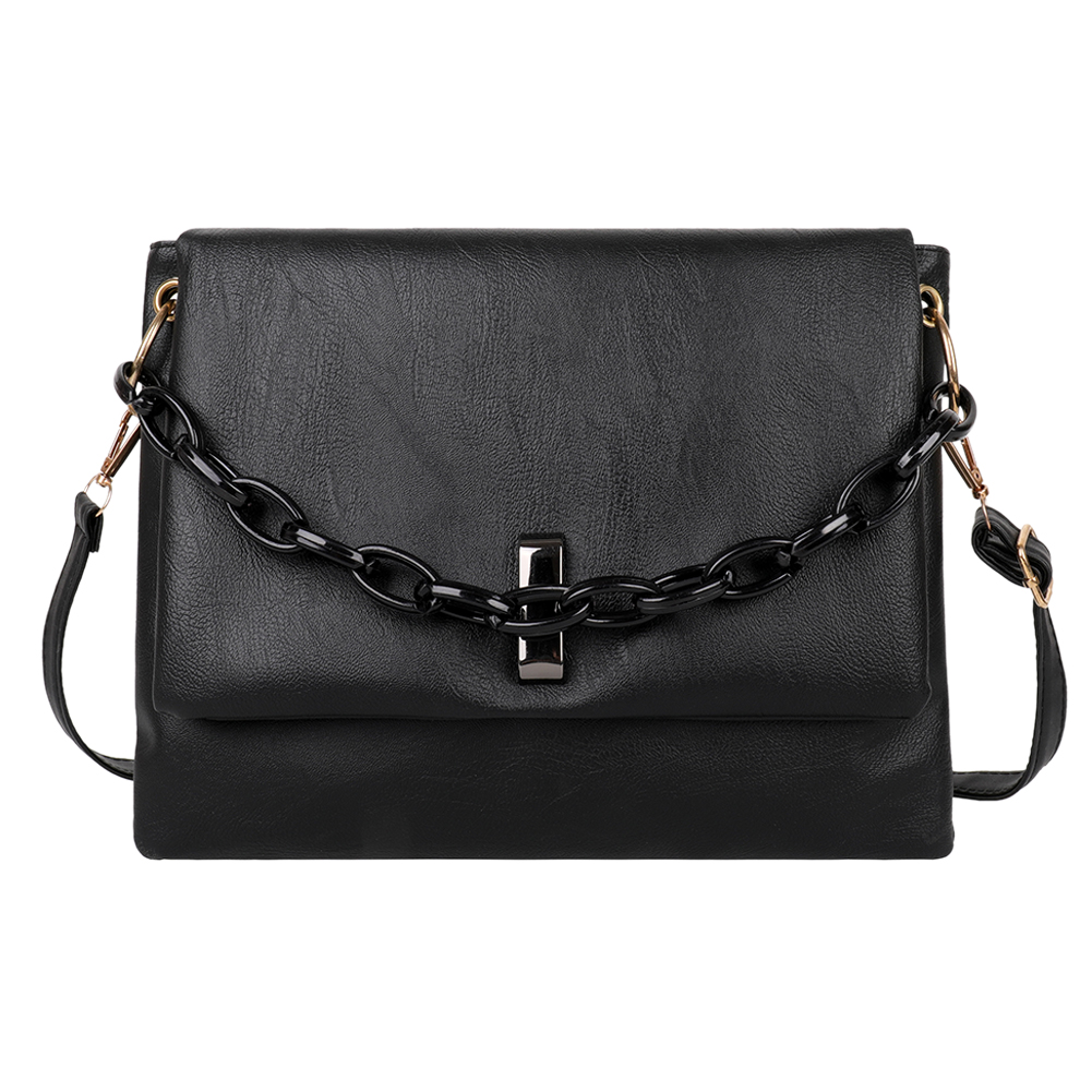

Vintage PU Leather Shoulder Bags Solid Messenger Chain Tote Handbags, Black, 501 Original