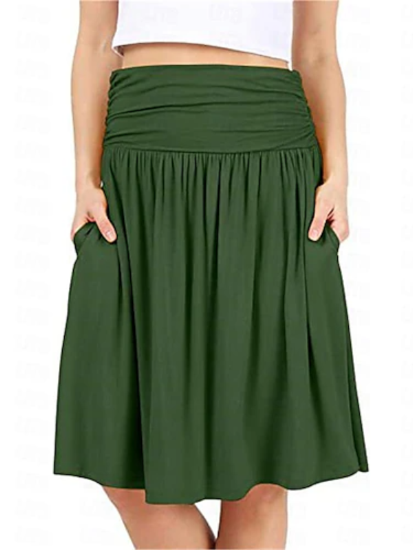 Women's Basic Knee-length High Waist Skirt With Pockets