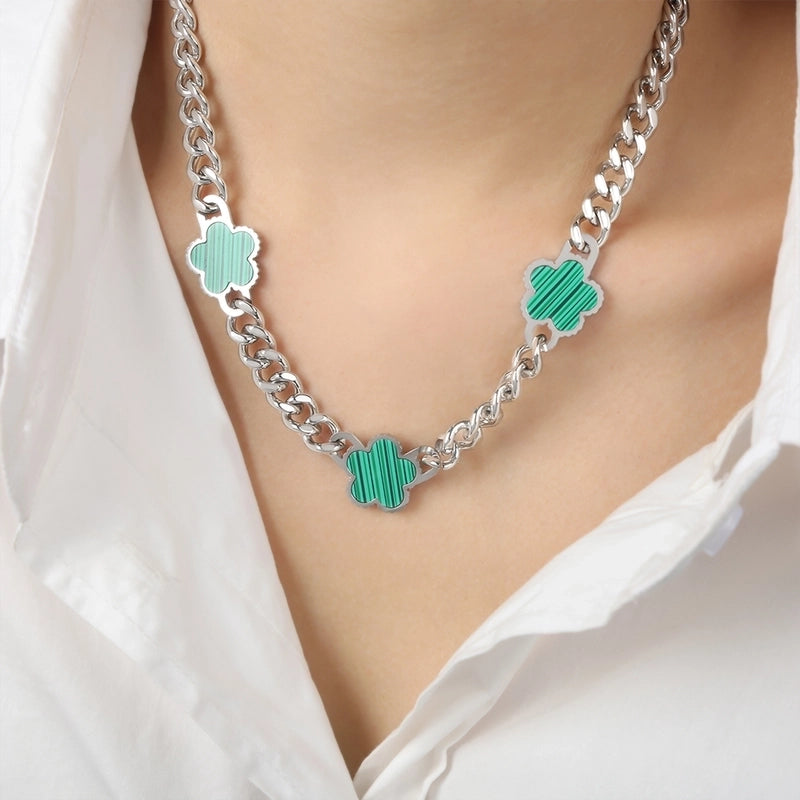 Casual Minimalist Flower Titanium Steel Acrylic Turquoise Shell 18K Gold Plated Plating Inlay Bracelets Necklace