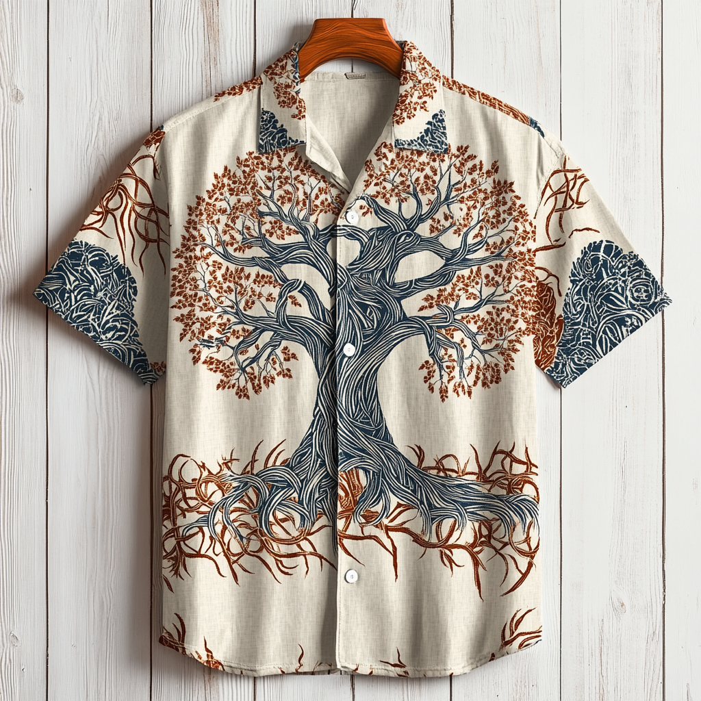 Viking Tree Of Life Classical Art Summer Men's Hawaiin Linen Shirt / Rvogue / Rvogue