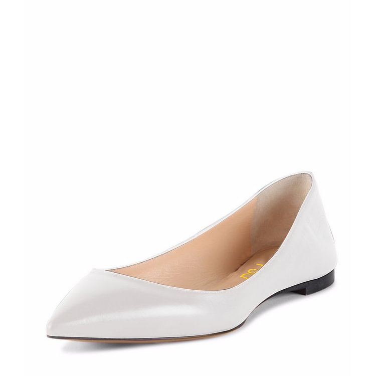 Women's Grey White Pointed Toe Pumps Comfortable Flats |FSJ Shoes