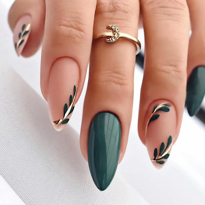 Churchf Ins Wind Small Fresh Frosted Nail Wear Armour Contracted Green Leaf Wear Nail Nail Patch Nail