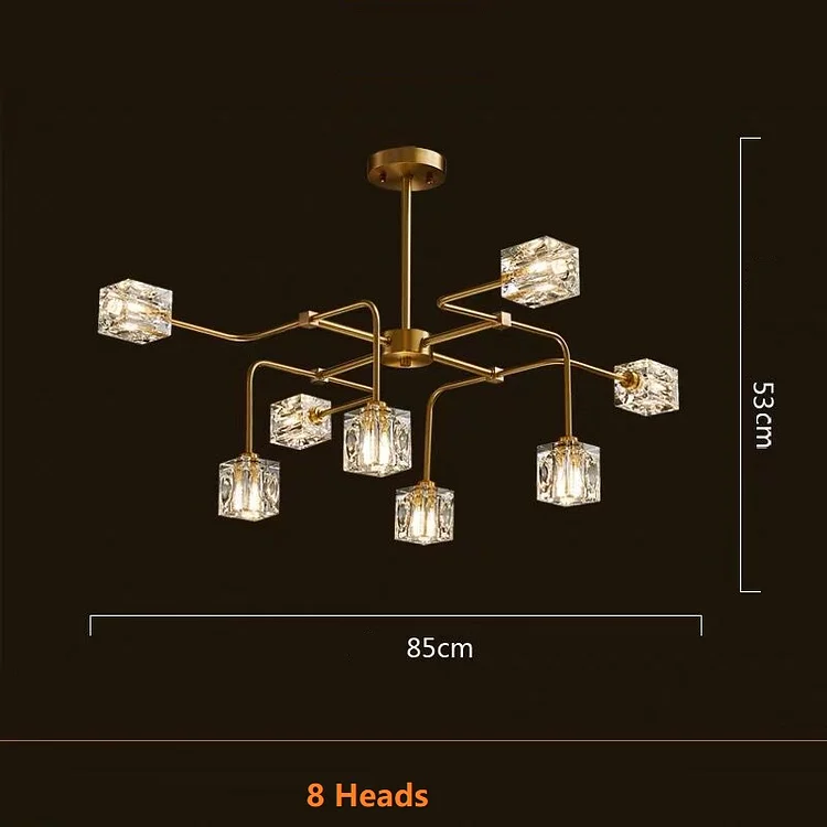 Square Clear Crystal Brass Illuminated Living Room Chandelier Vjlight