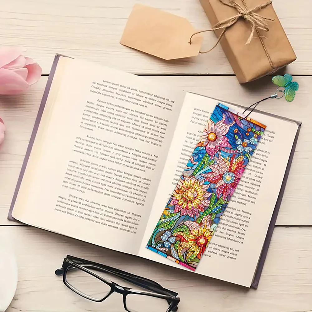 3Pcs Special Shape Flowers 5D DIY Diamond Painting Bookmark with Pendants