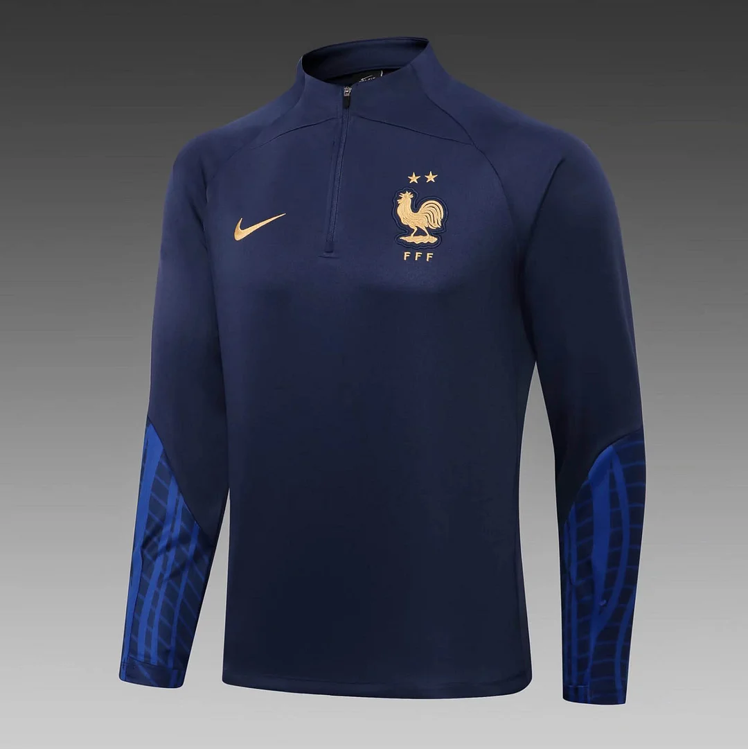 2022 France Half-Pull Training Suit Royal Blue Football Shirt