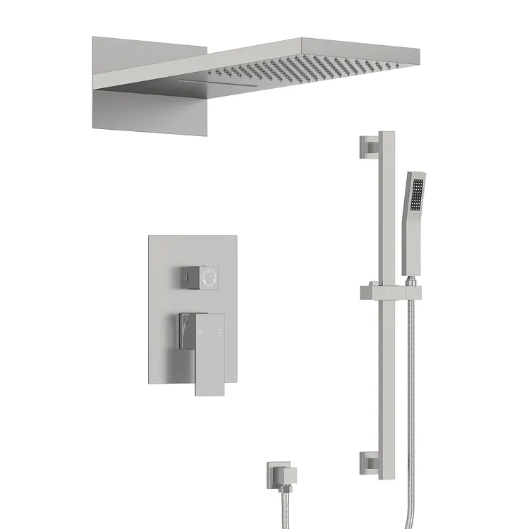 EVERSTEIN Slide Bar Rainfall Shower System in Brushed Nickel, 22 In.