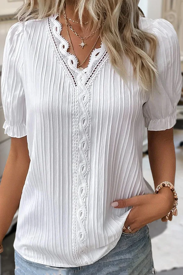 Solid Lace Patch Short Sleeve Top
