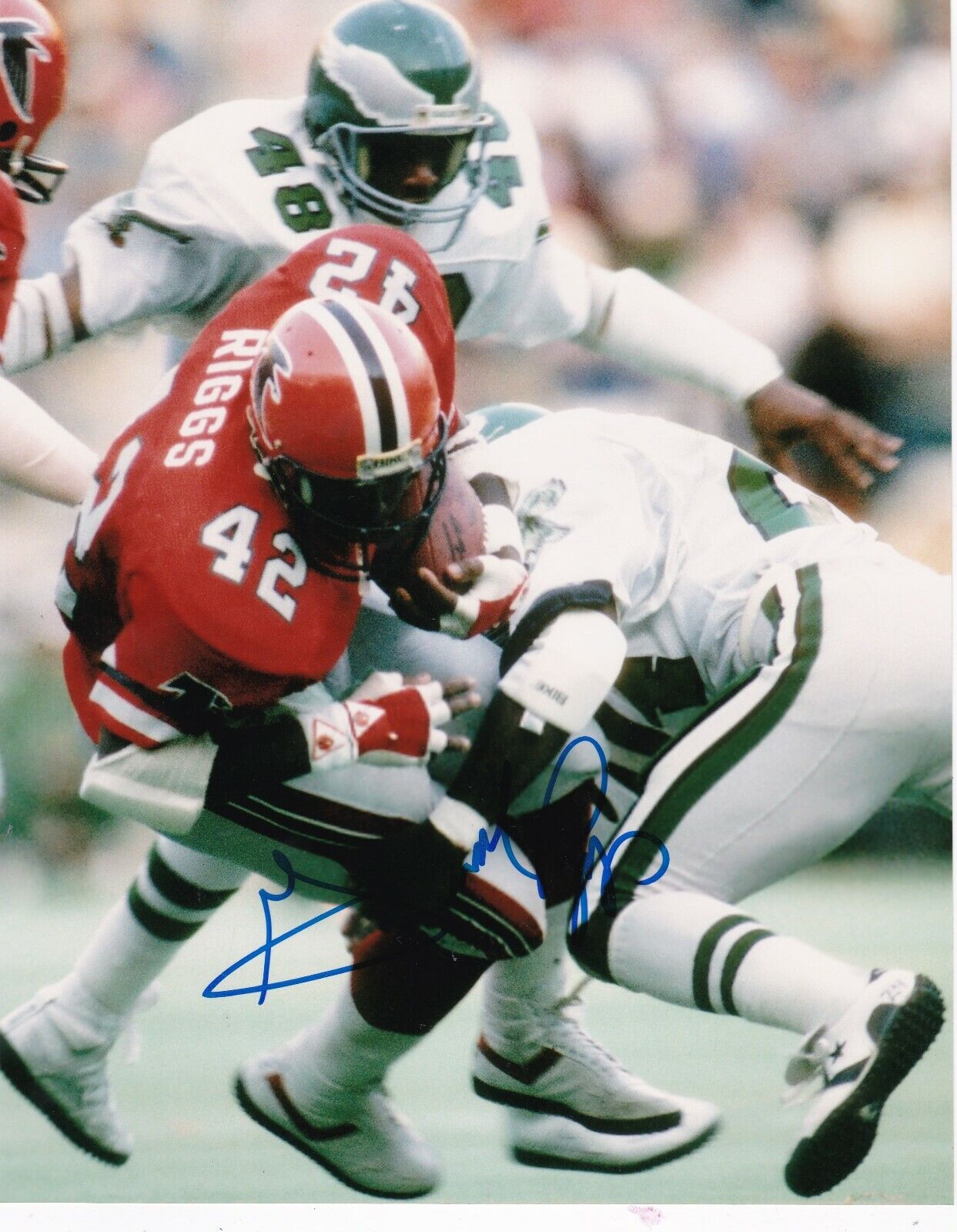 GERALD RIGGS ATLANTA FALCONS ACTION SIGNED 8x10 Photo Poster painting