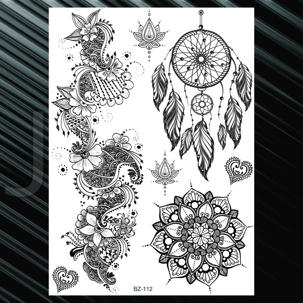 Sdrawing Henna Flower Temporary Tattoos For Women Fashion Body Art Tatoos Realistic Fake Jewelry Mandala Dreamcatcher Tattoos Sexy