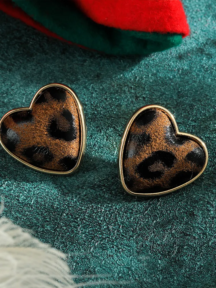 Leopard Print Heart-shaped Earrings