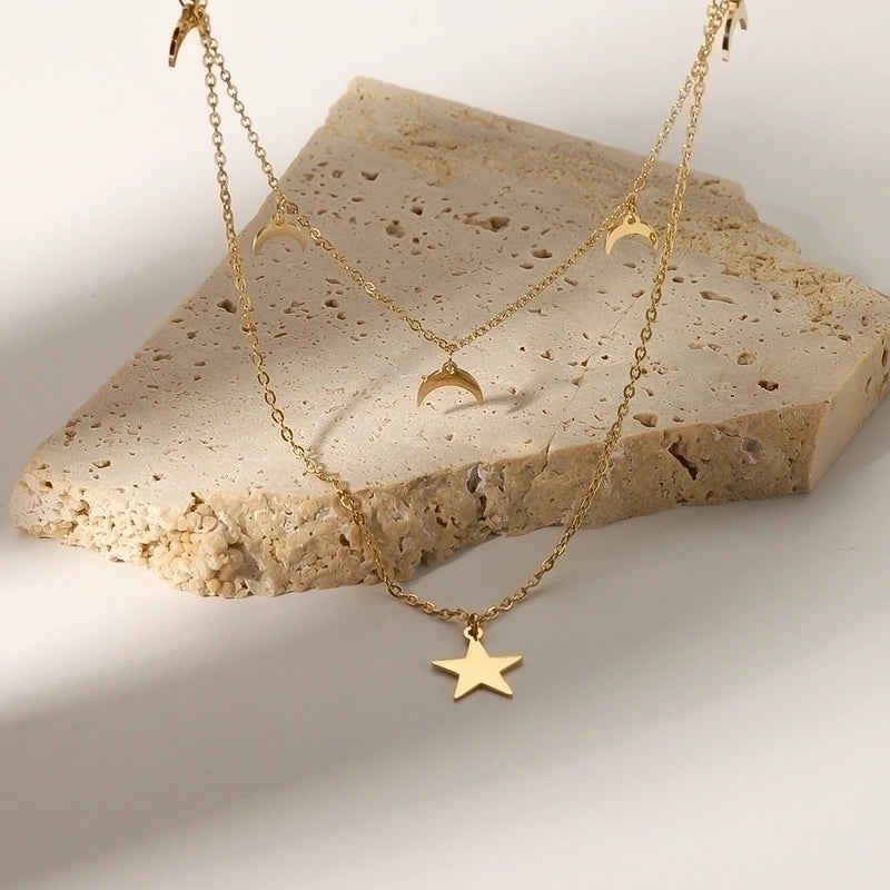 Stainless Steel Modern Style Minimalist Plating Inlay Star Moon Layered Necklaces