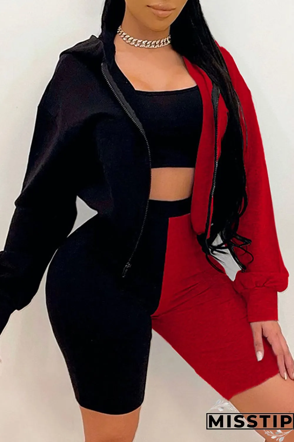 Orange Fashion Casual Patchwork Basic Hooded Collar Long Sleeve Three-piece Set