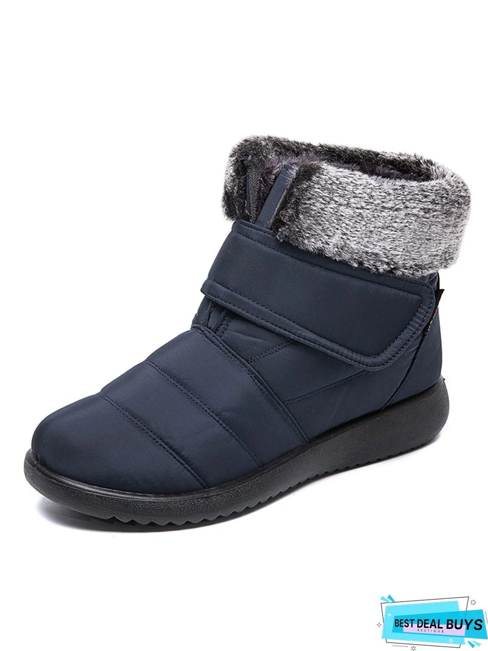 Faux Fur Cuff Snow Boots with Hook and Loop