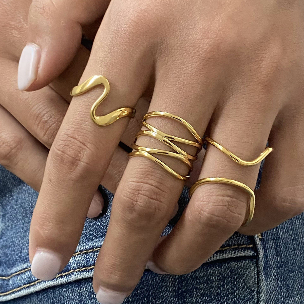 Jie Ding Titanium Steel Ring Female Niche Design Gold-Plated Stainless Steel Hand Accessories