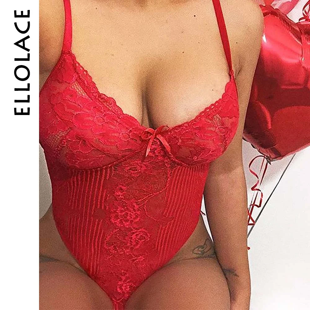 Ellolace Neon Summer 21 Colors Lace Bodysuit Women Floral Embroidery Bow Tie Transparent Sexy Bodysuit Jumpsuit Overalls Party 708-2