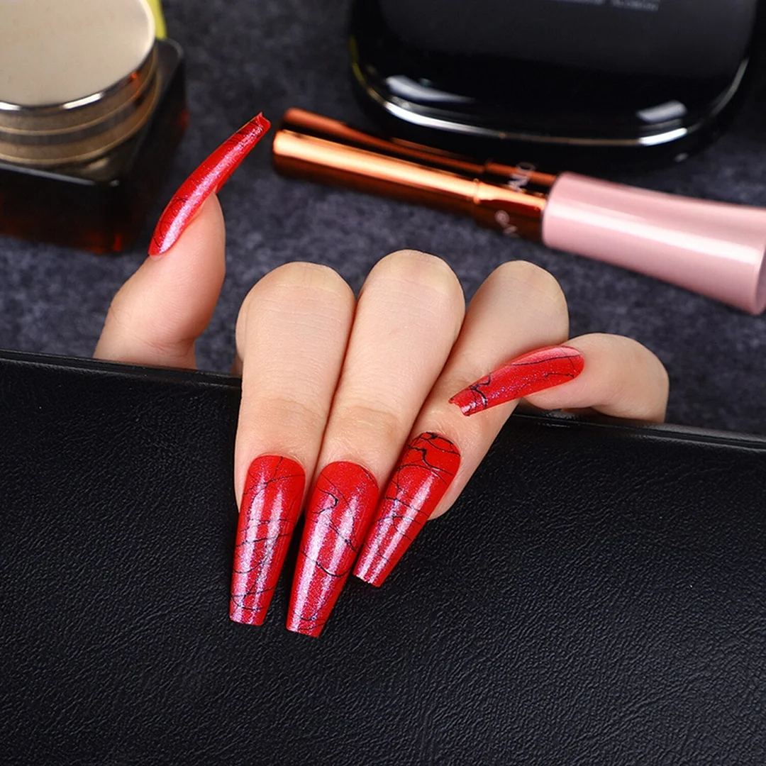 24Pcs Long Colorful Detachable Coffin False Nails Artificial Ballerina Fake Nails Press On Nail Tips Decor Acrylic Fingernail-Nail Inspo